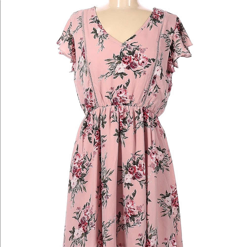 LILY STAR Pink Floral Short Sleeve Dress L